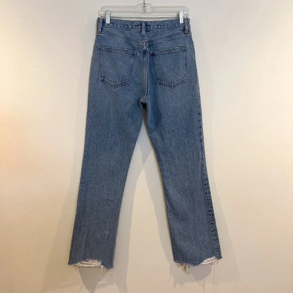 Agolde Light Wash Relaxed Boot Boho Classic High Waist Cut Raw Hem Denim Jean 27